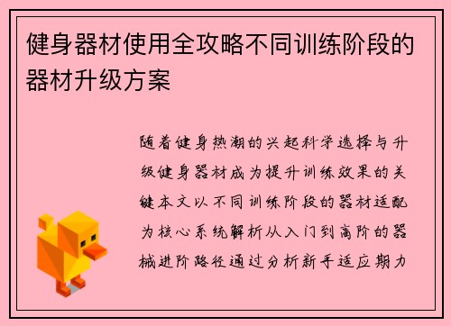 健身器材使用全攻略不同训练阶段的器材升级方案