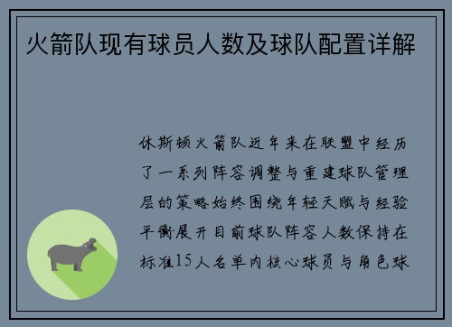 火箭队现有球员人数及球队配置详解